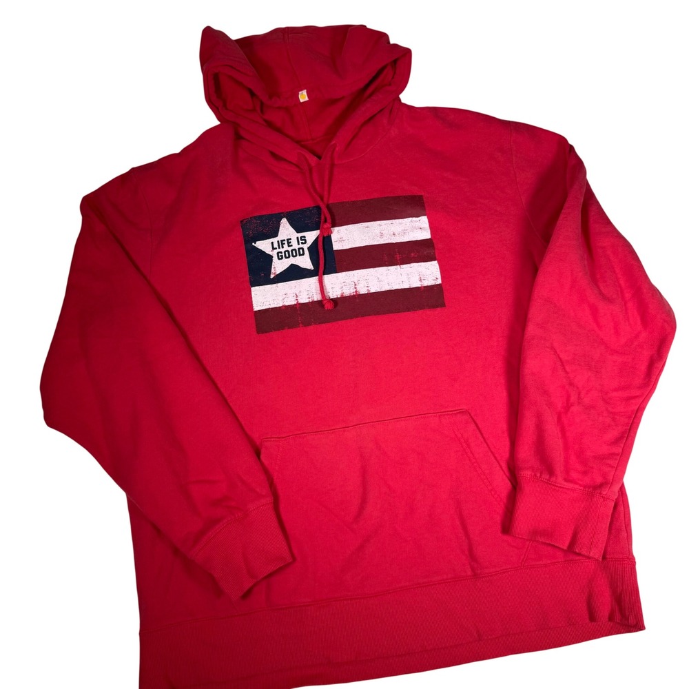 Life‎ is Good Mens XL Red American Flag Graphic Pullover Hoodie S17-M10070